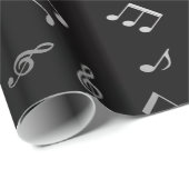 Papier Cadeau notes de musique rouge et noir argenté (Coin rond)