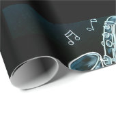 Papier Cadeau Notes de saxophone et de musique (Coin rond)