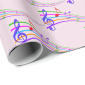 Papier Cadeau Notes musicales Arc-en-ciel colorées (Coin rond)