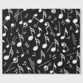 Papier Cadeau Notes musicales blanches sur noir (Plat)