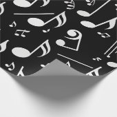 Papier Cadeau Notes musicales blanches sur noir (Coin)