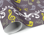 Papier Cadeau Notes musicales, Clefs et Oiseaux (Coin rond)