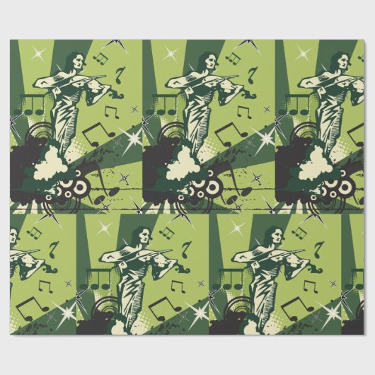 Papier Cadeau Notes musicales du violon (Plat)