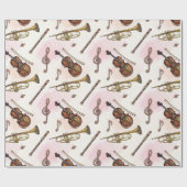 Papier Cadeau Notes musicales, Instruments Sur Le Beige (Plat)