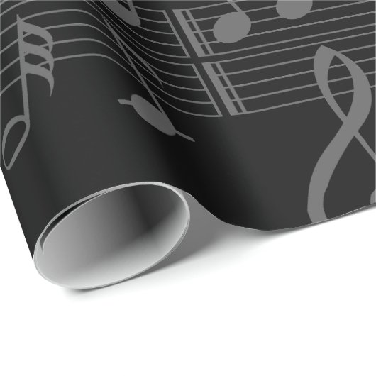 Papier Cadeau notes musicales noires partition musicale (Coin rond)