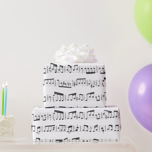 Papier Cadeau Notes musicales sur le blanc (Cadeaux de fête)