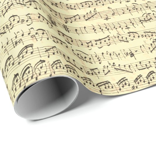 Papier Cadeau Notes musicales Vintages manuscrites (Coin rond)