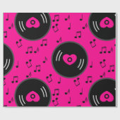 Papier Cadeau notes musicales vinyle coeur rose (Plat)