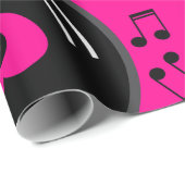 Papier Cadeau notes musicales vinyle coeur rose (Coin rond)