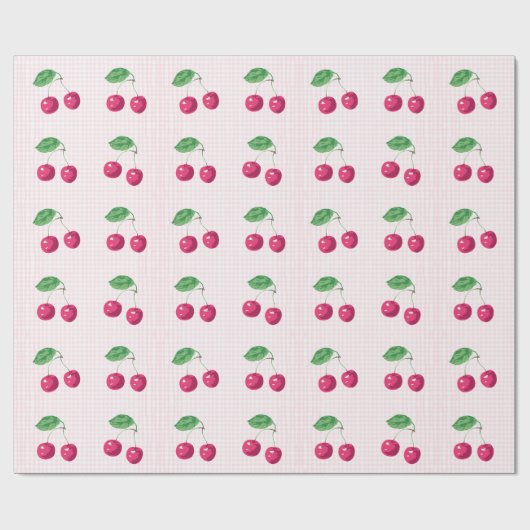 Papier Cadeau "Notre cerise douce" Anniversaire rose et vert (Plat)