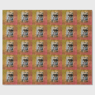 Papier Cadeau Notre première année de Noël orange rouge paillett