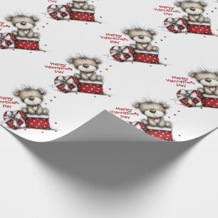 Papier Cadeau Nounours avec coffret cadeau coeur et pois et ruba