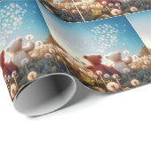 Papier Cadeau Nounours dans un champ de Dandelion (Coin rond)