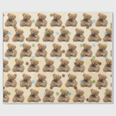 Papier Cadeau Nounours de bébés Brown sur Pois (Plat)