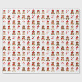 Papier Cadeau Nounours de Noël avec Casquettes d'hiver (Plat)