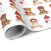 Papier Cadeau Nounours de Noël avec Casquettes d'hiver (Coin rond)