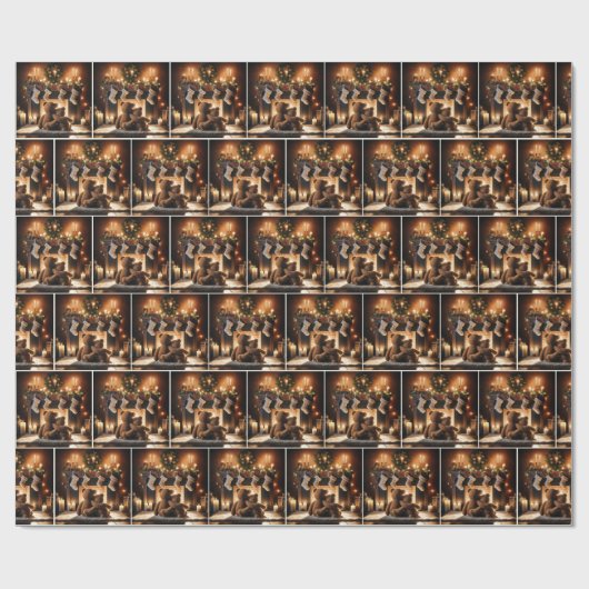 Papier Cadeau Nounours Devant Une Cheminée De Noël (Plat)