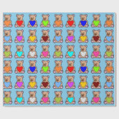 Papier Cadeau Nounours du coeur bleu (Plat)