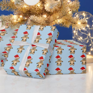 Papier Cadeau Nounours ours en peluche avec chapeau de Père Noël