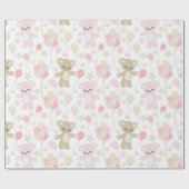 Papier Cadeau Nounours ROSE & TONNE AVEC BALLONS (Plat)