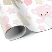 Papier Cadeau Nounours ROSE & TONNE AVEC BALLONS (Coin rond)