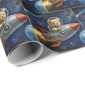 Papier Cadeau Nounours volant dans une fusée (Coin rond)