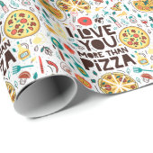 Papier Cadeau Nourriture italienne, écriture d'amour pizza. (Coin rond)