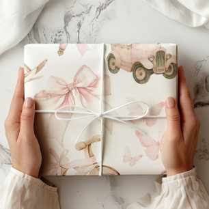 Papier Cadeau Nourriture vintage fille rose