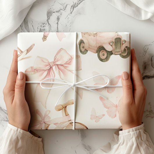 Papier Cadeau Nourriture vintage fille rose