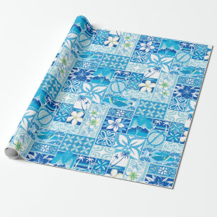 Papier Cadeau Nouveau motif hawaïen - bleu