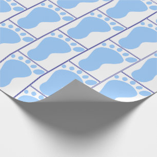 Papier Cadeau Nouveau-né Bébé Garçon Bleu empreinte pied