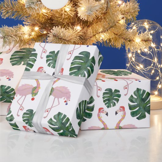 Papier Cadeau Nouveau Père Noël rose Flamant rose vert Noël cour (Vacances)