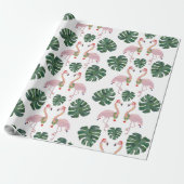 Papier Cadeau Nouveau Père Noël rose Flamant rose vert Noël cour (Déroulé)