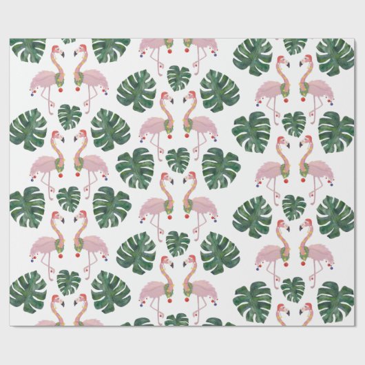 Papier Cadeau Nouveau Père Noël rose Flamant rose vert Noël cour (Plat)