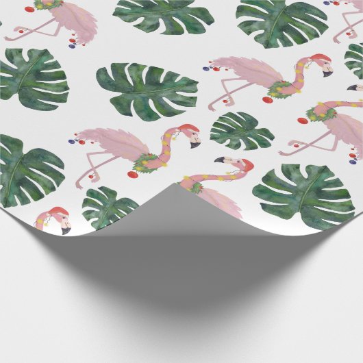 Papier Cadeau Nouveau Père Noël rose Flamant rose vert Noël cour (Coin)