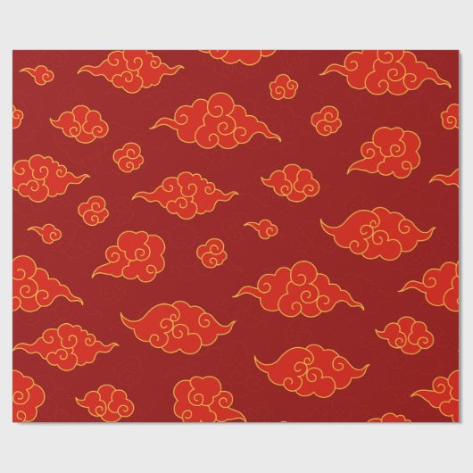 Papier Cadeau Nouvel An chinois Rouge or Auspicious nuages (Plat)