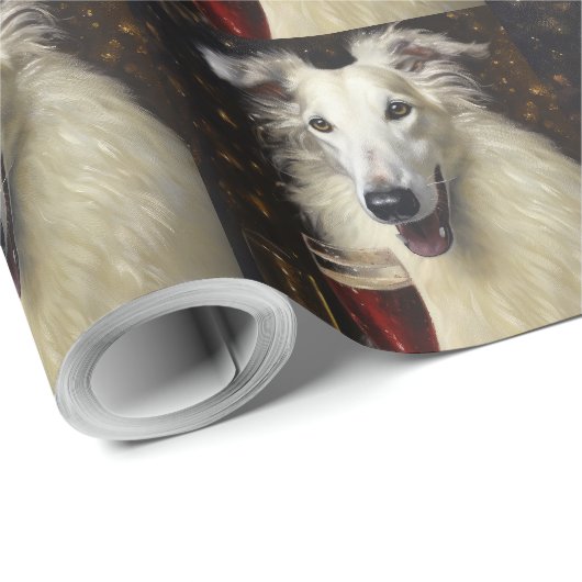 Papier Cadeau Nouvel An de Borzoi (Coin rond)