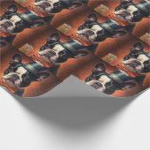 Papier Cadeau Nouvel an de Boston Terrier (Coin)