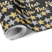 Papier Cadeau Nouvel An, Joyeux Nouvel An 2022 Festive Noir (Coin rond)