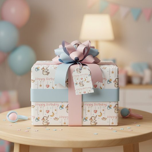 Papier Cadeau Nouvel anniversaire de bébé Eléphant mignon