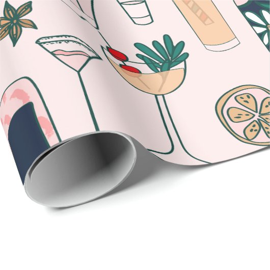 Papier Cadeau nouvelle année champagne noël cocktail vin (Coin rond)