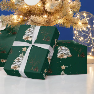 Papier Cadeau Nouvelle Année Verte Élégante Arbre givré