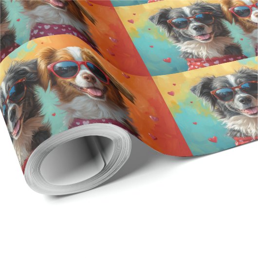 Papier Cadeau Nouvelle-Écosse Duck Toller avec la Saint-Valentin (Coin rond)