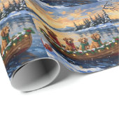 Papier Cadeau Nova Scotia Duck Tolling Retriever Christmas Boat (Coin rond)