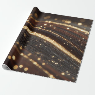Papier Cadeau Noyer foncé Grain en bois avec des rivières en or