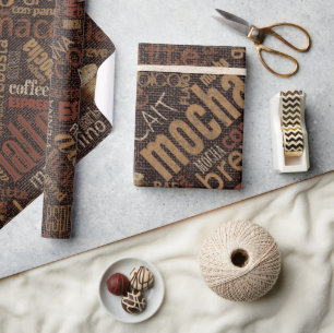 Papier Cadeau Nuage de mots Café sur toile de jute Marron ID283