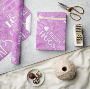 Papier Cadeau Nuage de mots Câlins et Bisous Orchidée ID286