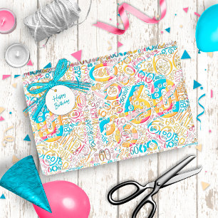 Papier Cadeau Nuage de mots du nombre d'anniversaire Soixante B 