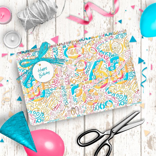 Papier Cadeau Nuage de mots du nombre d'anniversaire Soixante B 
