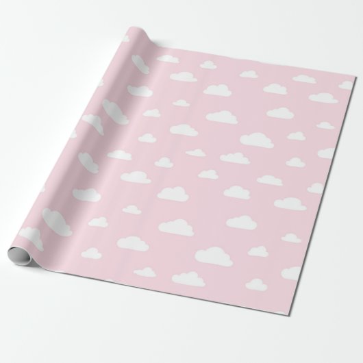 Papier Cadeau Nuages blancs de bande dessinée sur le motif rose (Déroulé)